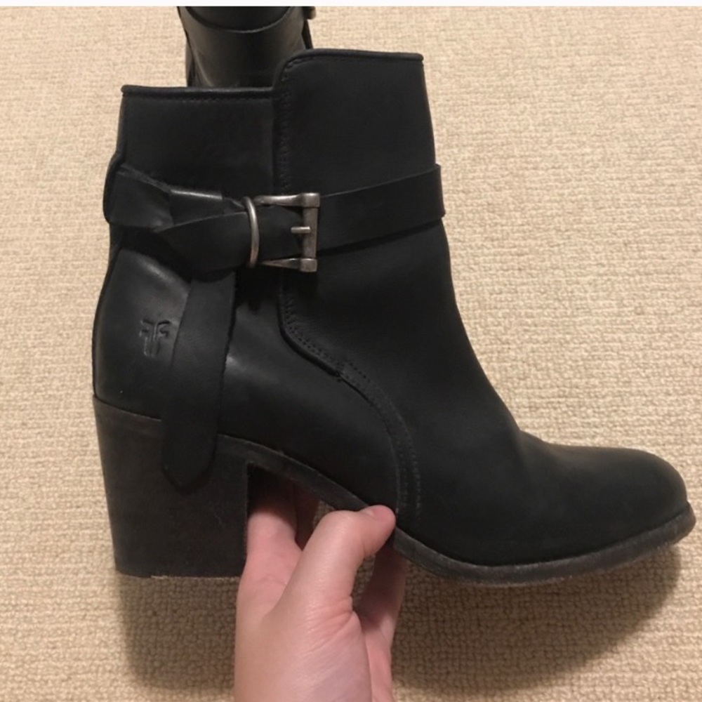 Frye black side buckle booties